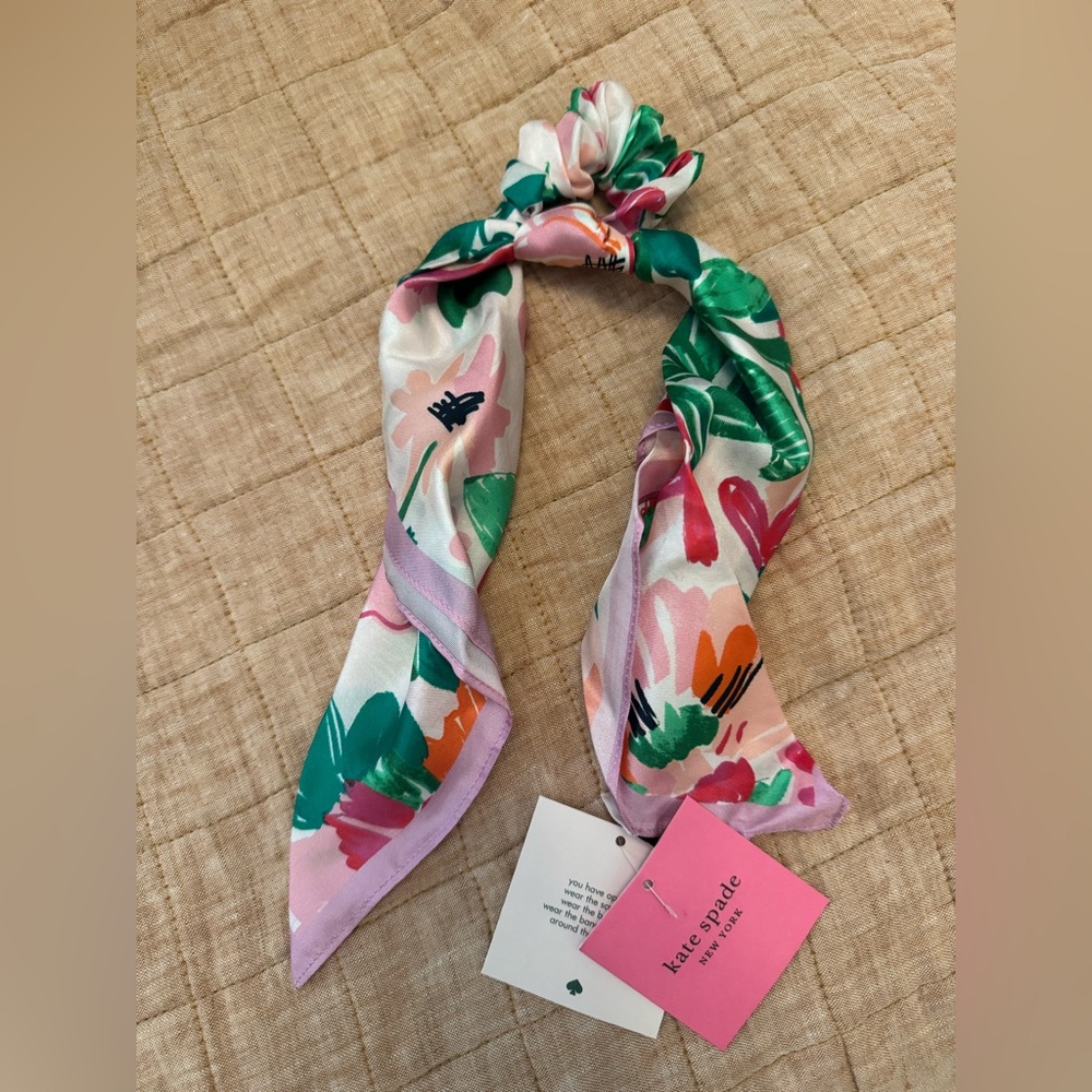 Kate Spade Floral Silk Scrunchie/Scarf - Pink and Green - Picture 2 of 4